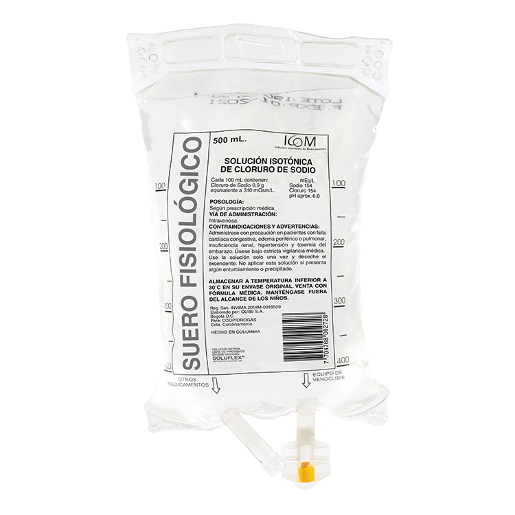 SUERO FISIOLOGICO 500ML BOLSA ICOM